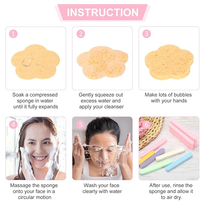 uxcell 120 Count Compressed Facial Sponges Round Face Cleansing Sponges Pads for Daily Skincare Routines at Home, Kitchen(Purple)