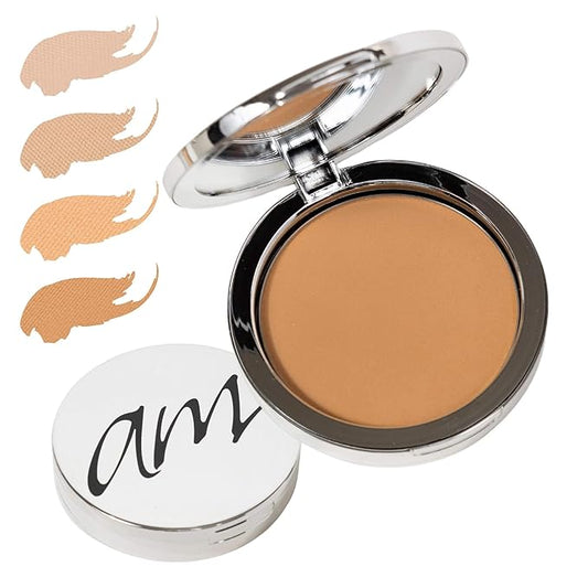 4-in-1 Pressed Foundation Powder with Natural SPF, Concealer & Finishing for Medium to Full Coverage Foundation, Mineral-Based (Halle, .35 oz)