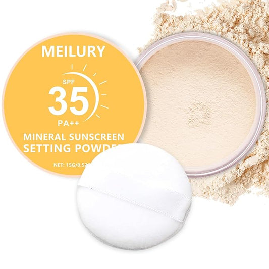 Sunscreen Setting Powder SPF 35, Translucent Face Loose Powder for Face & Scalp, Oil Control Mineral Powder Natural Matte Finish Sheer Coverage Lasting Lightweight Breathable (02 Fair)