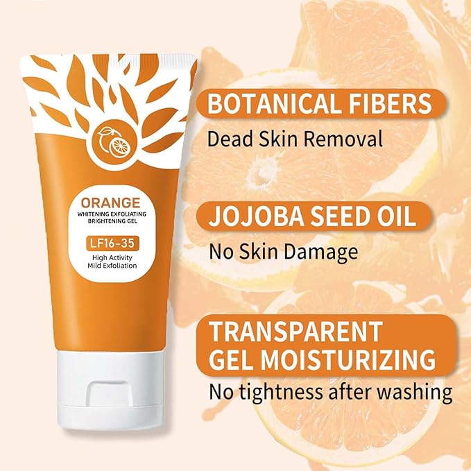 Orange Exfoliating Gel Scrub for Face & Body - Gentle Orange Peel Exfoliation, Deep Cleansing Pores, Moisturizing Gel for All Skin Types, Mild Enzymatic Formula (3pc, 1.69floz)