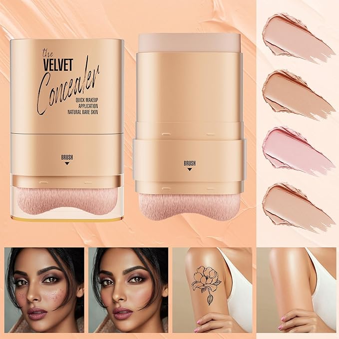 Double-ended Concealer Stick Foundation Stick with Built-in Soft Brush and Natural Finish Concealer Foundation Sticks for Multi-Use Face Makeup (#150 Pink Shell)