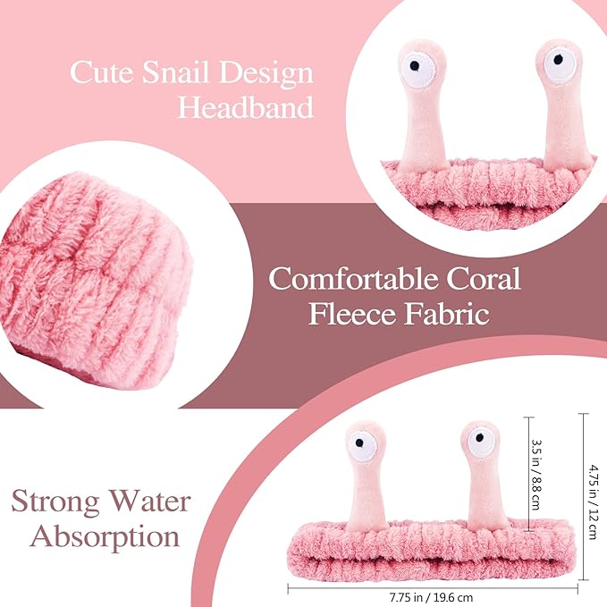 Snail Spa Headband & Wristband Set - Skincare & Makeup Face Washing Headband - Cute Animal Spa Set for Women & Girls - Green, Pink, Khaki