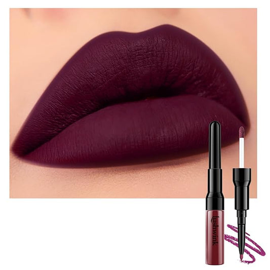 Dark Purple Matte Liquid Lipstick and Lip Liner Set for Women, Long Lasting Waterproof Lipsticks 24 Hours Smudgeproof Lip Liner and Lipstick Combo, A11