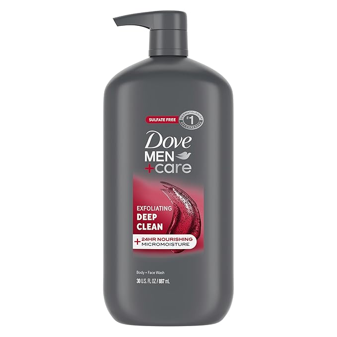 DOVE MEN + CARE Body and Face Wash Exfoliating Deep Clean for Men, with 24-Hour Nourishing Micromoisture Technology Body Wash, 30 oz