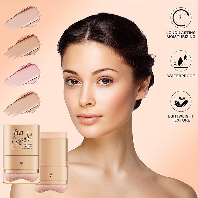 Double-ended Concealer Stick Foundation Stick with Built-in Soft Brush and Natural Finish Concealer Foundation Sticks for Multi-Use Face Makeup (#130 Soft Sand)