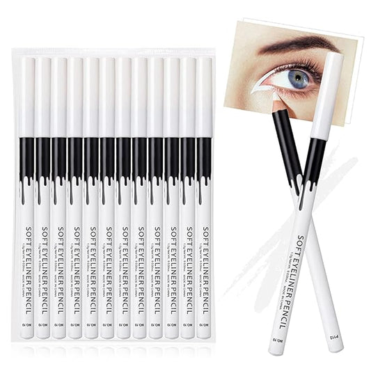 12PCS Erinde White Eyeliner Pencil, Soft Highlighter Gel Eyeliner Pencil, Eye Liner Pen, Professional Eye Bighten Eyeshadow Waterproof Matte Hypoallergenic, Easy to Colour, Skin Marker Pen