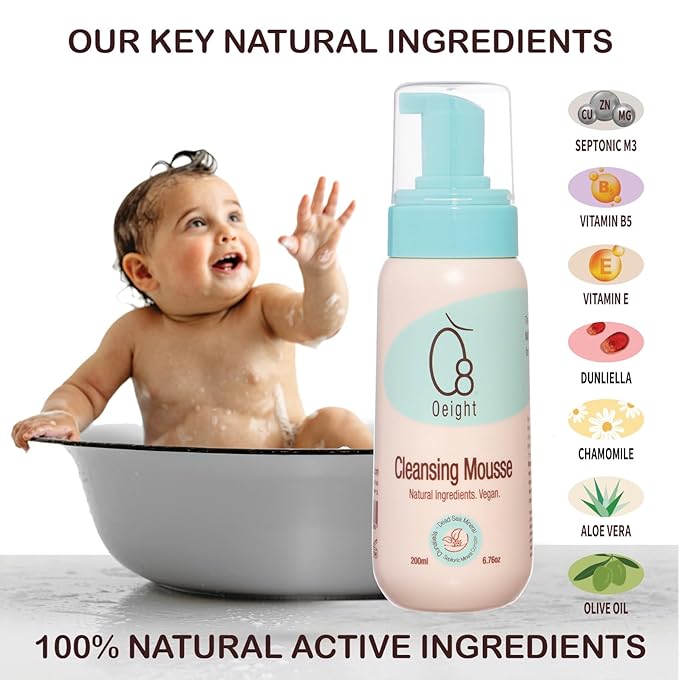 Cleansing Mousse: Natural Baby Body Wash Foam with Dunaliella Salina, Dead Sea Minerals, Soothes, Softens, Energizes, Protects Skin, 6.76 Oz
