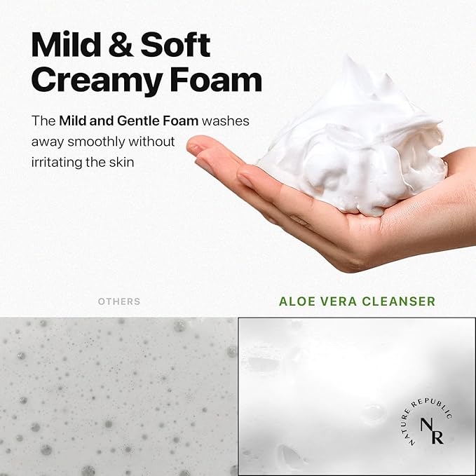 Nature Republic Mild & Moisture Aloe Vera Foam Cleanser Hydration & Moisturizing makeup remover, Pore Cleansing aloe face wash,Korean Skin Care for All Skin Types 150ml / 5.07 fl Oz
