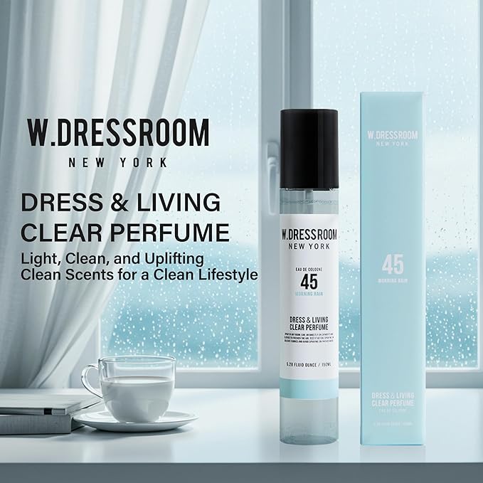 W.Dressroom No.45 Morning Rain Living Clear Perfume, Body Mist & Fabric Spray Deodorizer, Alcohol-Free Water-Based, Odor Neutralizer for Clothes, Bedding & Room, Travel Size 2.36 oz