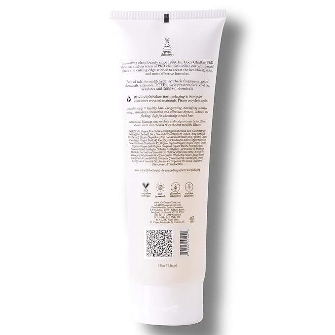 100% PURE Burdock & Neem Healthy Scalp Clarifying Shampoo Moisturizing Detox with Rose Hydrosol Replenishing Cleanser for Dry, Itchy, Flaky Scalp for Women & Men - 8 Fl Oz