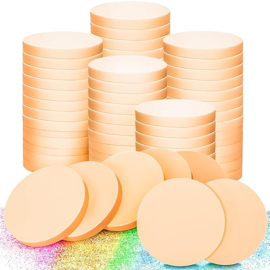 MotBach 60 PCS Nude Round Makeup Sponge, Cosmetic Sponge Round Foam Pad Eye Facial Powder Puff, Beauty Makeup Foundation Powder Blender for Women Lady All Skin Types Wet and Dry Dual Use