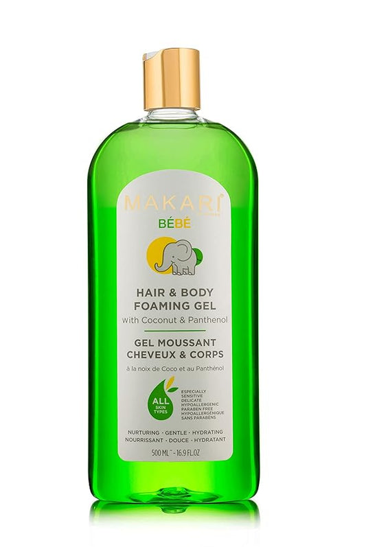 MAKARI Baby Hair and Body Foaming Gel for Sensitive and Delicate Skin, Hypoallergenic and Paraben-Free Baby Body Wash and Shampoo with Nourishing Coconut Oil & Panthenol