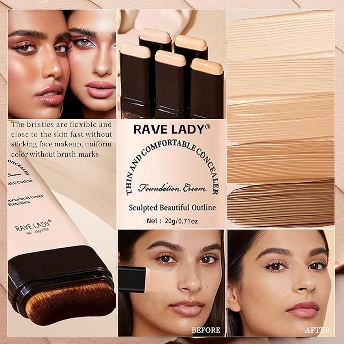 Stick Foundation Contour Long-wear Lightweight Brighten Blemish Concealer Foundation Stick Beauty Makeup 02#NATURAL