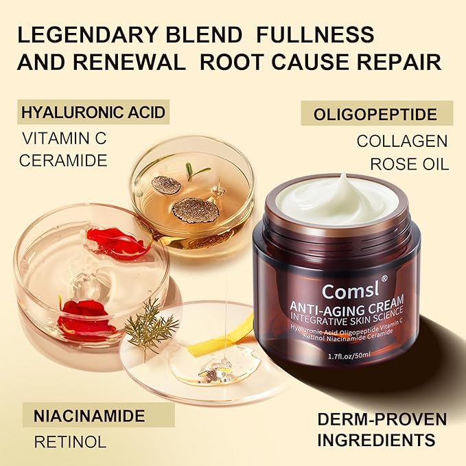 US-Made With 30% Active Ingredients,SGS Certified, Retinol Vitamin C Niacinamide, Ceramide,Oligopeptides,Anti-Aging Face Moisturizer for Face, Firming Skin Care,Neck & Upper Chest -1.7 fl.oz