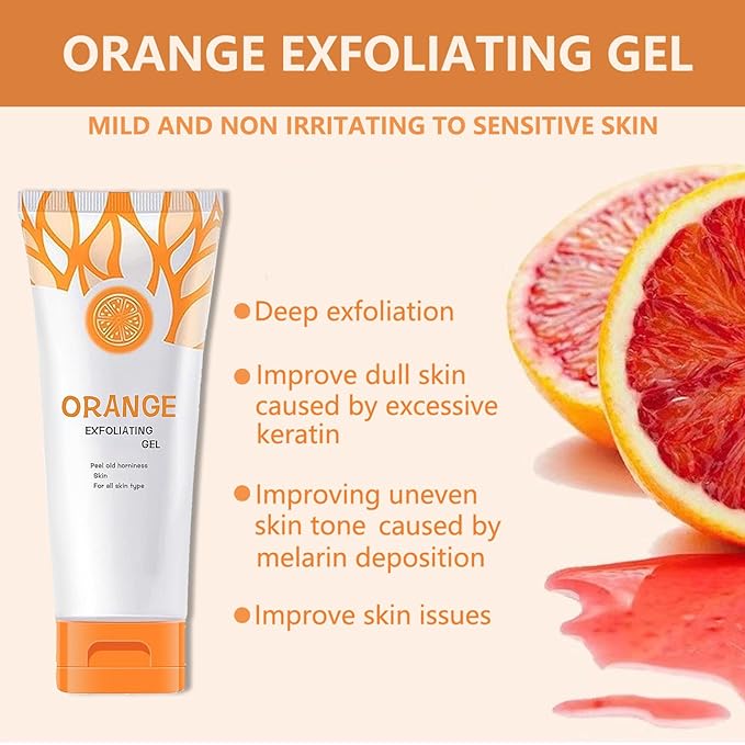 Orange Exfoliating Gel Scrub Face Body Skin Peeling Gel Face Scrub Deep Cleansing Moisturizing Facial Exfoliator Natural Orange Peeling Facial Cream for Women Skin Care (2PCS)