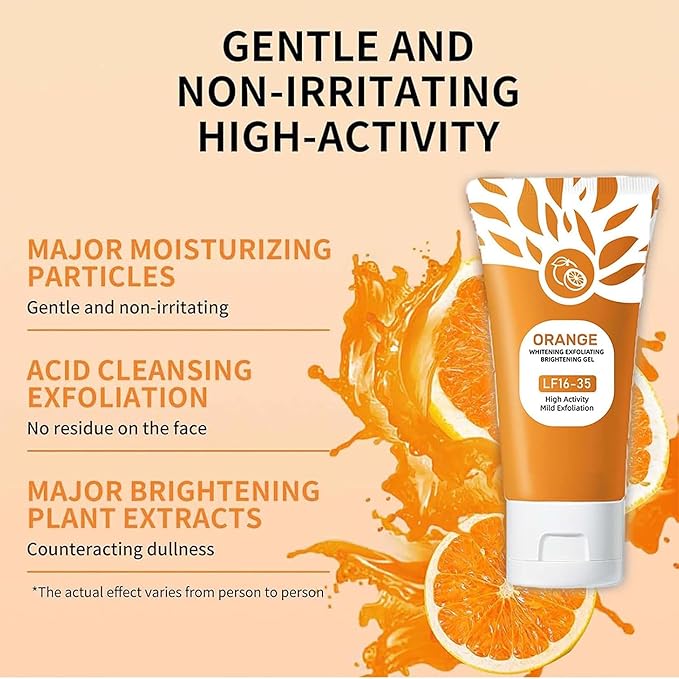Orange Exfoliating Gel with Natural Enzymes - Gentle Face & Body Scrub for Daily Use, Deep Cleansing Peel Gel for Smooth Skin, Vegan Clarifying Exfoliator for All Skin Types (1Pc, 50g)