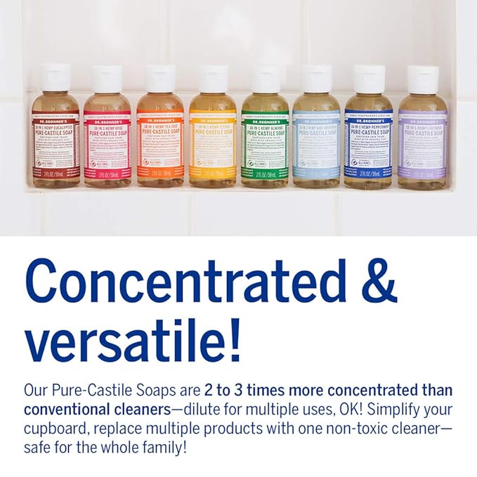 Dr. Bronner's - Pure-Castile Liquid Soap (Peppermint, Travel Size, 2 ounce) - Made with Organic Oils, 18-in-1 Uses: Face, Body, Hair, Laundry, Pets and Dishes, Concentrated, Vegan, Non-GMO