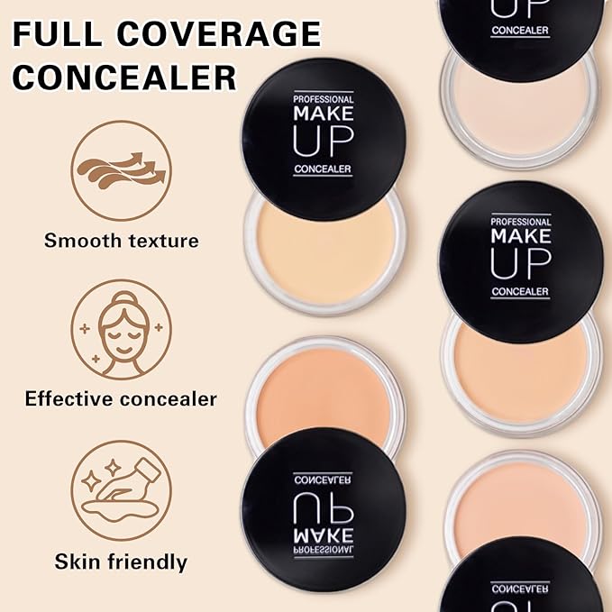 White Concealer Full Coverage,Cream Tattoo Cover up Makeup,Under Eye Color Corrector for Dark Circles,Pro Concealer with Primer Sponge,Long-lasting Corrector de Ojeras (01 Ivory White)