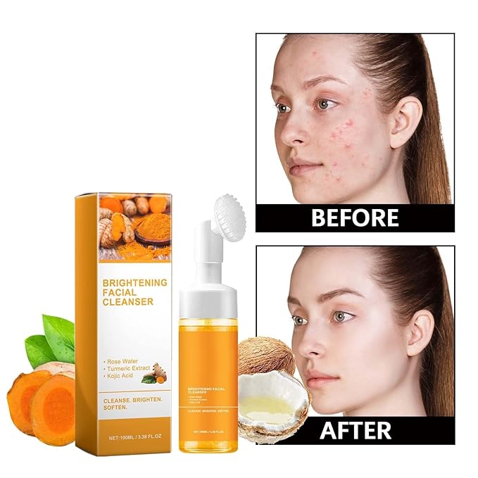 2 Pcs Turmeric Foaming Face Wash, Deep Cleansing Glow Wash Turmeric Facial Cleanser With Brush.