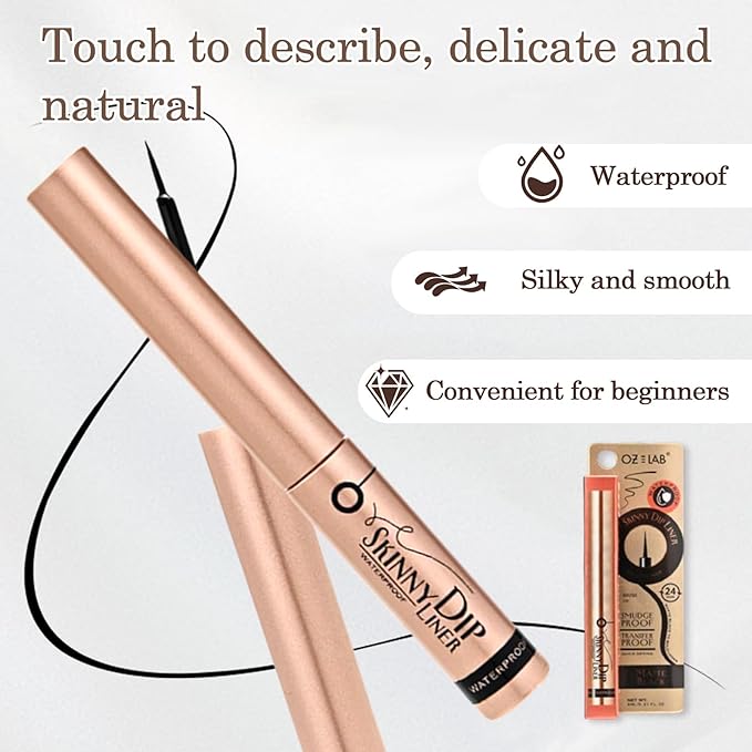 Skinny Dip Liquid Eyeliner - Matte Black, 24H Long-Lasting, Smudge-Proof, Precision Dip Brush Tip, Quick-Dry Formula, Cruelty-Free Eye Makeup for Cat Eye & Winged Looks