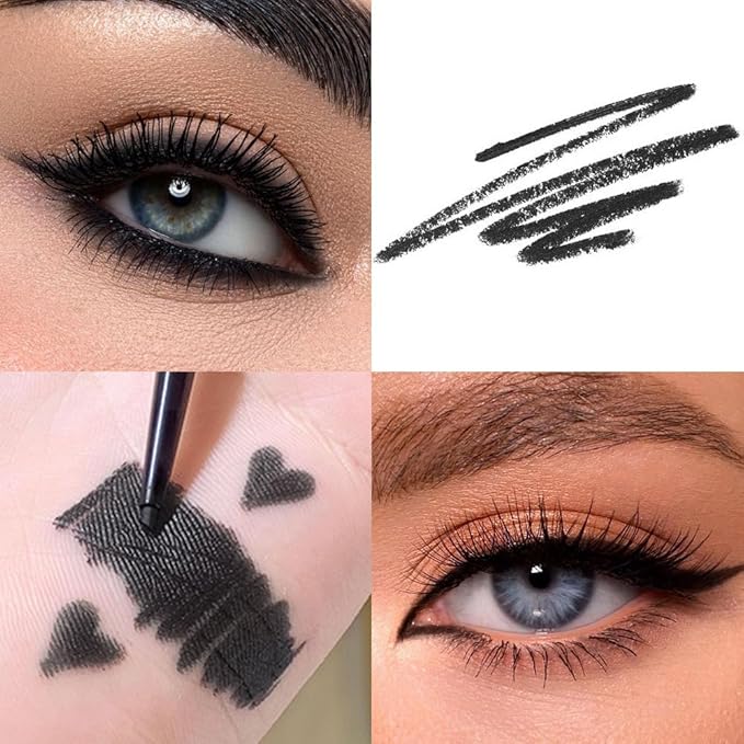 10PCS Black Automatic Waterproof Inner Eyeliner, Eyeshadow & Eyebrow Pencil – Multi-Use Cream Pen for Liner, Shadow & Brows