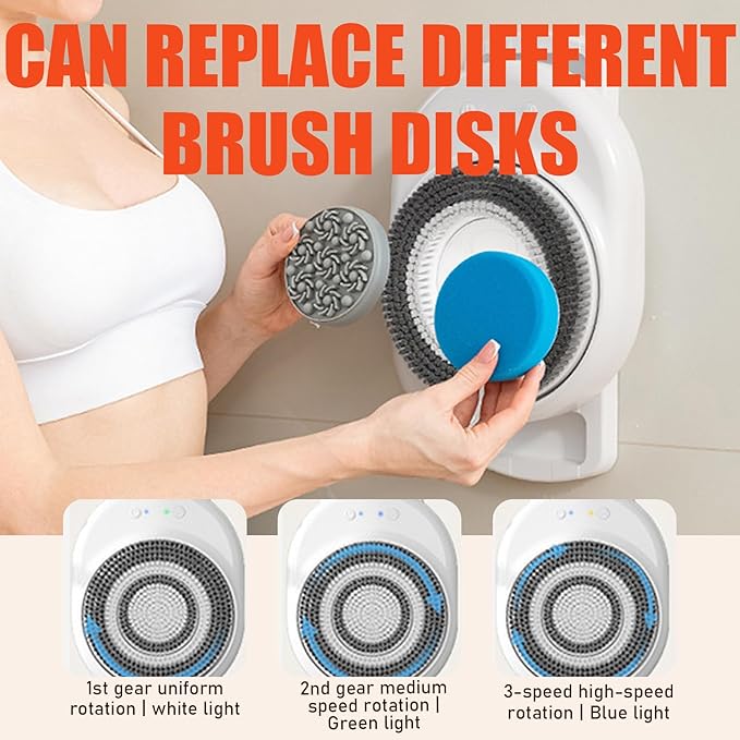 Wall Mounted Electric Back Scrubber for Daily Bath Shower, Waterproof Design with 360° Rotation 3-Speed, Easy to Install & Adjustable Large Brush Head with Soft Bristles for Exfoliating,Deep Cleansing