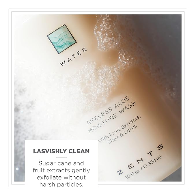 Zents Hand & Body Wash (Water Fragrance) | Hydrating Anti-Aging Cleanser with Organic Shea Butter & Aloe for Dry Skin | Gentle & Nourishing | 10 fl oz