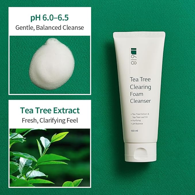 1.618 Korean Foam Face Wash - pH 6.5 Balanced Tea Tree Cleanser – Salicylic Acid & Plant-Based Formula for Blemish-Prone, Oily Skin | 5.07 oz