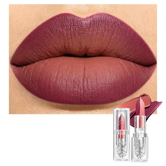 2 in 1 Rose Red Lipstick Nude Lipstick Matte Dual Sided Waterproof Lipsticks for Women One Stroke Two-Tone Long Lasting Lip Stick for Christmas Halloween,DU-K5