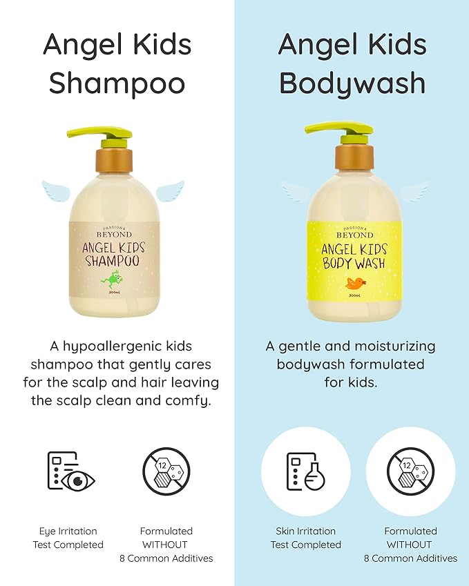BEYOND Angel Kids Baby Bath Gift Set (25.7fl oz , 3-Piece Bath & Shower Set) - Vegan Korean Skin Care. Baby Shampoo, Body Wash, Hyaluronic