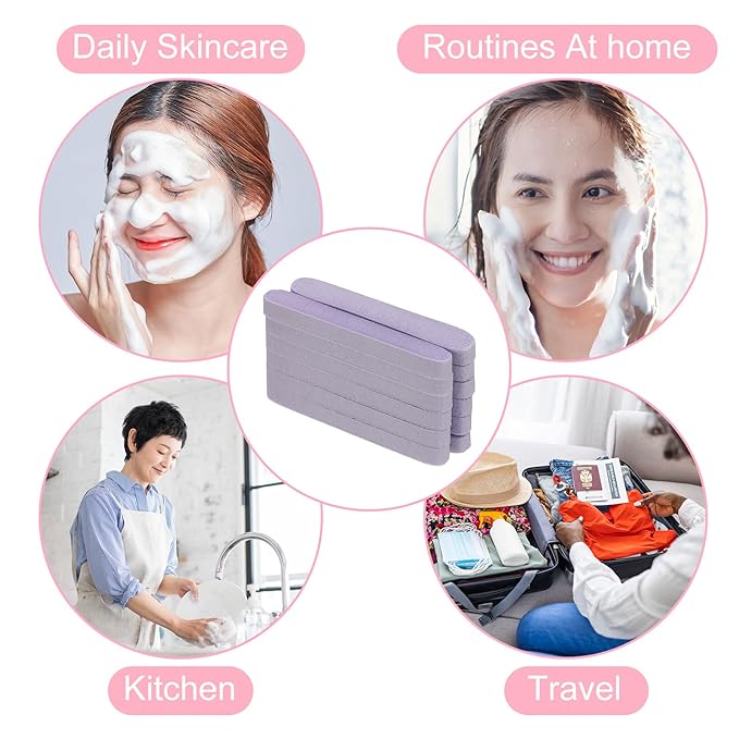 uxcell 120 Count Compressed Facial Sponges Round Face Cleansing Sponges Pads for Daily Skincare Routines at Home, Kitchen(Purple)