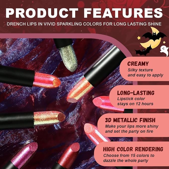 3Pcs Metallic Lipstick for Women,Lightweight Non-Drying Shimmer Frosted Lipsticks Kit Set,Glitter Lip Gloss Stain Long Lasting Waterproof No Smudge Proof No Transfer 12 Hour,Cruelty-Free Makeup (E)