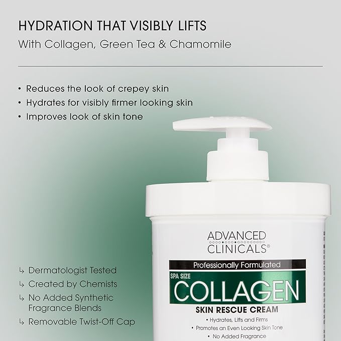 Advanced Clinicals Collagen Cream Body Lotion & Face Moisturizer W/Vitamin E | Skincare Moisturizing Collagen Lotion For Women, Men, Hand, & Neck Improves Look Of Crepey Skin & Uneven Dry Skin, 16Oz