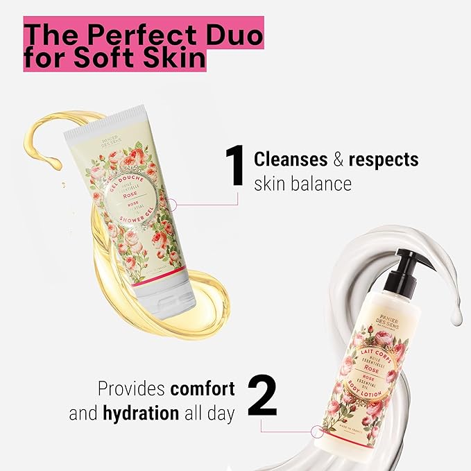 Panier des Sens - Rose Moisturizing Body Wash for Women & Men - Gentle Shower Gel with 96% Natural Ingredients for Normal & Sensitive Skin - Body Care Made in France, SLS Free, Vegan - 6.8 Fl Oz