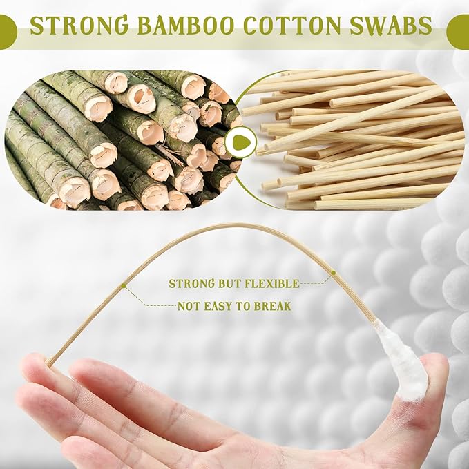 Zhehao 300 Pcs 8 Inch Large Cotton Swabs with Bamboo Handle Oversized Extra Long Cotton Tipped Applicators with Large 1/2" Diameter Ear Swabs for Wound Cleaning, Makeup