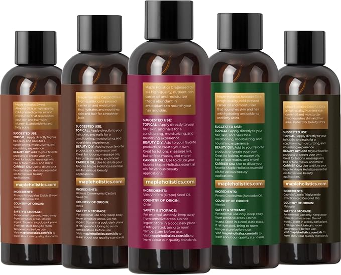 Pure Carrier Oils for Essential Oils - DIY Skin Care Set with Hair Oils Skin Oils for Body Care Moisturizers for Face and Body plus Nail Care - Anti Aging Skin Care DIY Beauty Products Carrier Oil Set