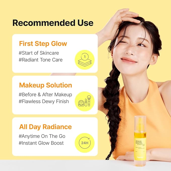 Vitamin C Glow Mist for Radiant Skin, Hydrating Serum Mist with Niacinamide & Glutathione, Korean Vegan Skincare, 3.38 Fl Oz