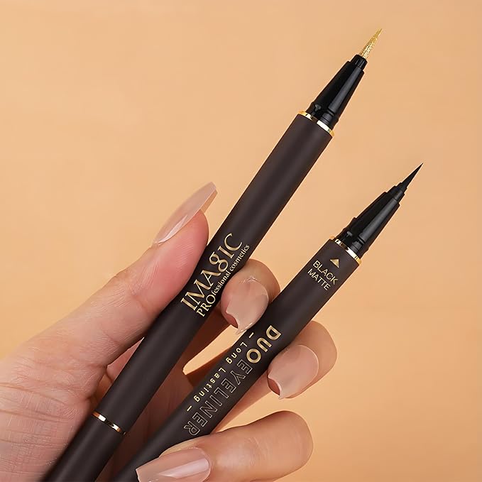 Double Head Eyeliner Pen, Waterproof Liquid Eyeliner, Long-Lasting, High-Pigmented Liner, Vegan & Cruelty-Free, Black & Gold