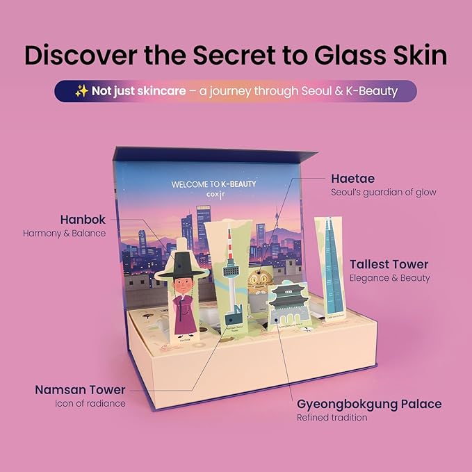 [Christmas Gift Set]coxir K-Beauty Seoul Glow Set – 5-Step Korean Skincare Routine with TXA & Black Rice – Cleansing oil, Mask Cleanser, Ampoule, Balm & Moisturizer,korean skincare,Holiday Gift