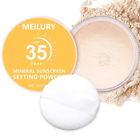 Sunscreen Setting Powder SPF 35, Translucent Face Loose Powder for Face & Scalp, Oil Control Mineral Powder Natural Matte Finish Sheer Coverage Lasting Lightweight Breathable (01 Translucent)