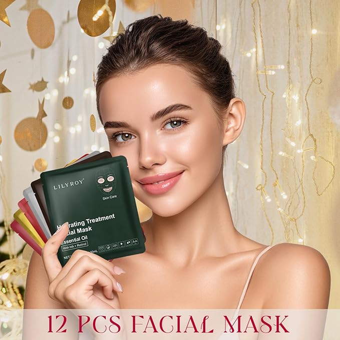 12 Packs Face Mask Set with Luxury Gift Box for Women Men Girls Christmas Gifts - Facial Mask Kit, Bath and Body Gift Set for Women | Perfect Gifts for Valentine's, Birthday, Mothers Day Gifts for Mom