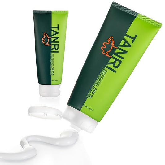 TANRI Mineral Sunscreen SPF30; Reef Safe Sunscreen for Face & Body, Zinc Oxide with Zero White Cast, SPF30 Sunblock for Hiking, Running and Outdoor Sports; 3 fl. oz. (2-Pack)