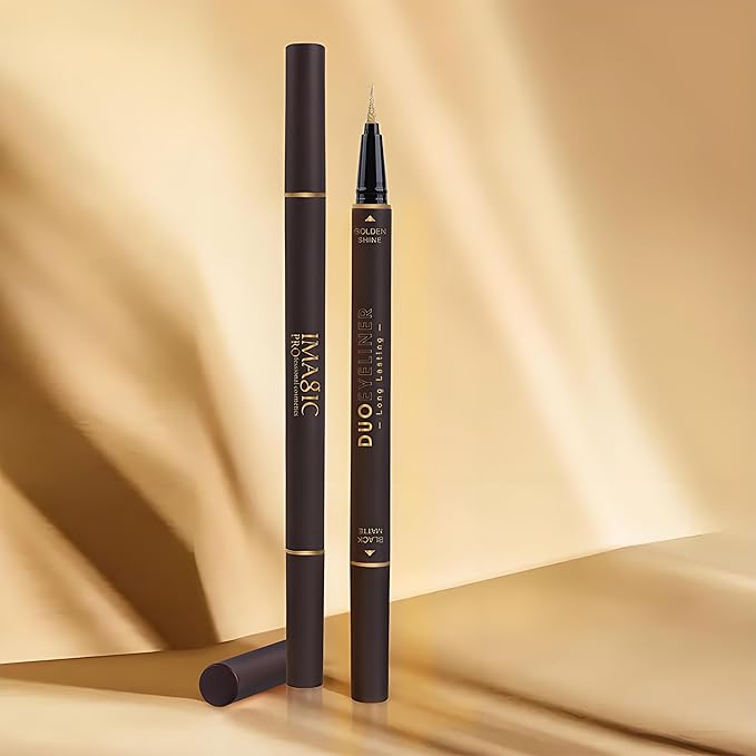 Double Head Eyeliner Pen, Waterproof Liquid Eyeliner, Long-Lasting, High-Pigmented Liner, Vegan & Cruelty-Free, Black & Gold