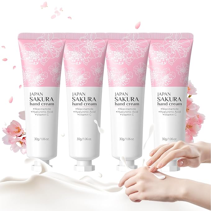 4 Pack Hand Cream Lotion Gifts Set - Deep Hydration Sakura Moisturizer Anti-Dryness Nourishing Hand Balm Fast-Absorbing Party Favors Gifts for Women Girls - Hand Cream Skin Care, 1.06Oz Each