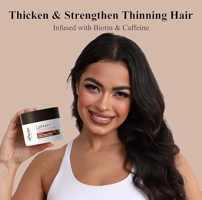 ALFHEIM Coffee+ Thickening Hair Mask for Fine, Weak & Thinning Hair with Caffeine, Biotin & Arabica Coffee Oil – Deep Repair, Strengthening & Volumizing Treatment – Sulfate-Free – 8.45 oz / 250 ml