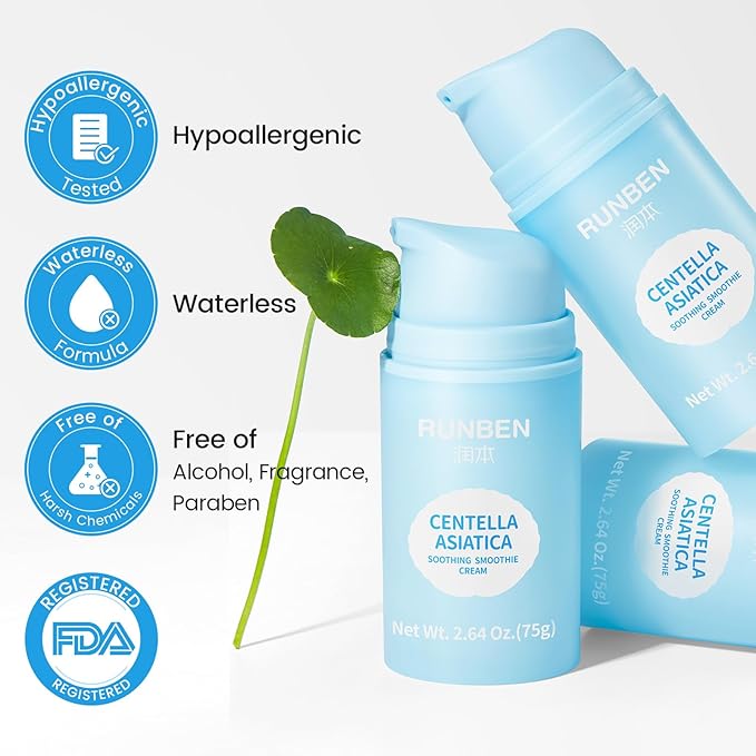 RUNBEN Baby Face Gel Cream with Centella Asiatiaca | Lightweight Toddler Moisturizer | Clean & Gentle Lotion for Kids Sensitive Skin | Waterless Formula | Fragrance Free | 2.64 oz