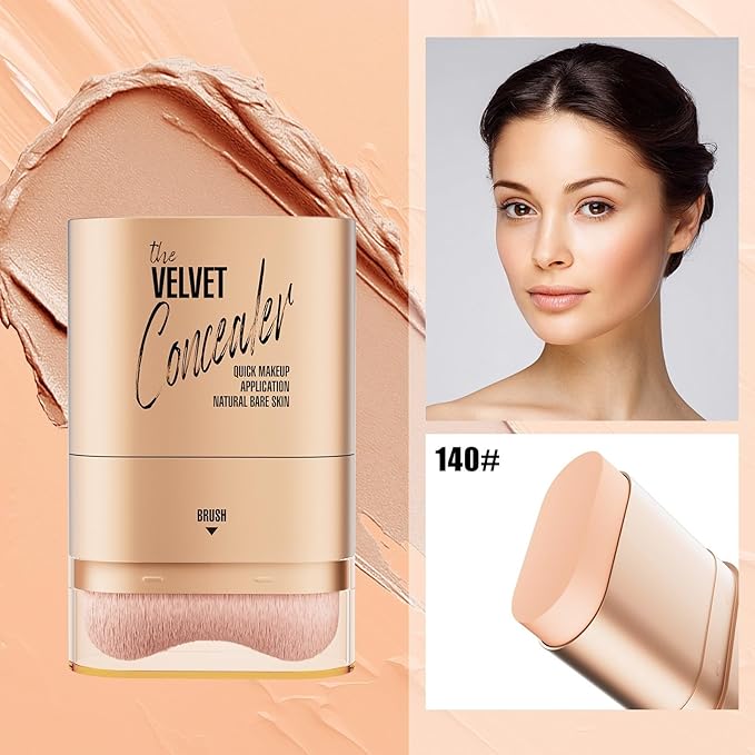 Double-ended Concealer Stick Foundation Stick with Built-in Soft Brush and Natural Finish Concealer Foundation Sticks for Multi-Use Face Makeup (#140 Peach Nectar)
