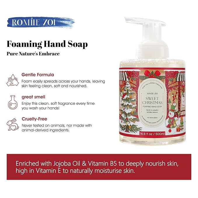 ROMIIE ZOI Christmas Foaming Hand Soap with Gift Box- Sweet Christmas, Infused with Sweet Pine - 500ml/ 16.8oz
