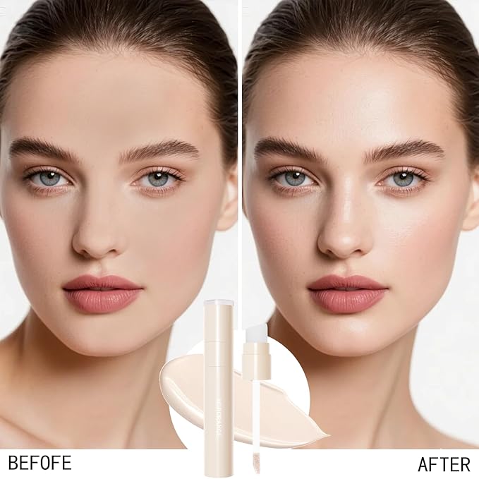 Warm Toned Liquid Concealer Highlighter Makeup, Blendable Cold Matte Cream for Face Eye Highlight, Lightweight and Moisturizing Cream Contour Illuminator Brightening Makeup, 2 Warm Beige White