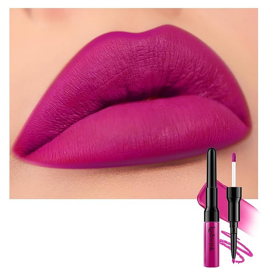 Hot Pink Liquid Lipstick and Lip Liner Set for Women, Long Lasting Waterproof Lipsticks 24 Hours Smudgeproof Lip Liner and Lipstick Combo, A16